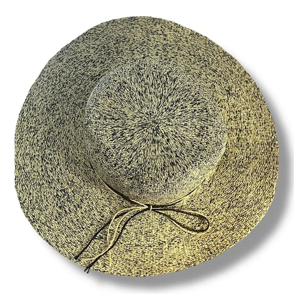 SUN HAT Light Beige & Black Woven Tweed or SZ ONE SIZE 7” inside